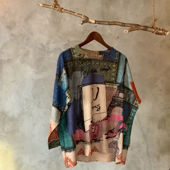 Oversized cotton knit Retro print Paris sweater - Picture 4 of 8